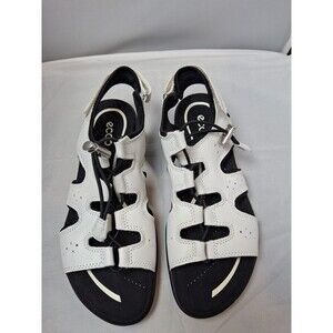 ECCO Women's White Leather Sport Sandals Size 7-7.5 Comfort Walking Shoes